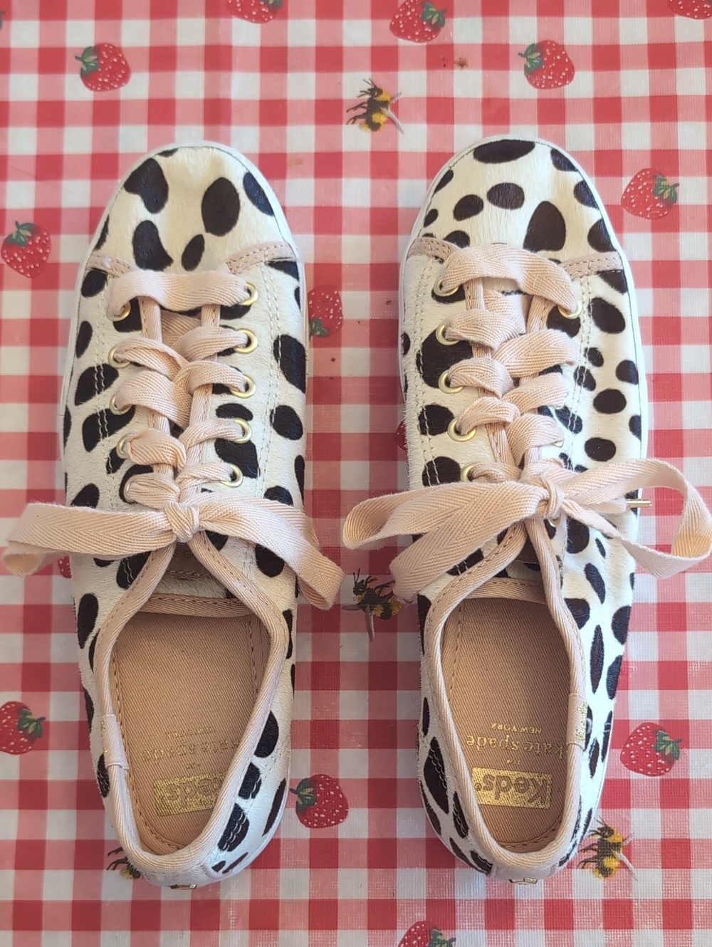 Keds Kate Spade Women's Dalmatian-Print Canvas Sneakers with Blush Laces